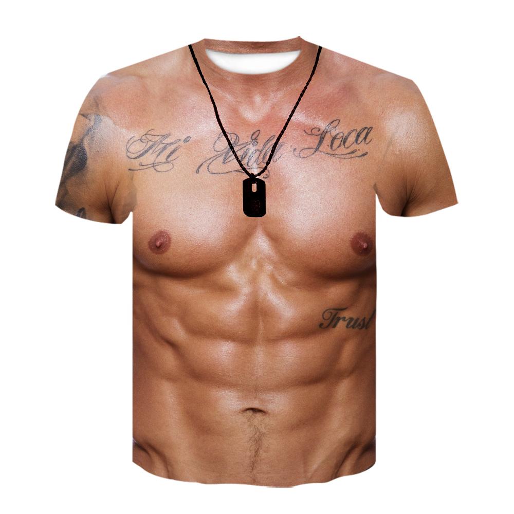 Chengyu Muscle Body 3D Print T-shirt Heren Zomer T-shirt Kleding Mode Straat Tees Grappig Vleespatroon Korte Mouw Trendy Tops M