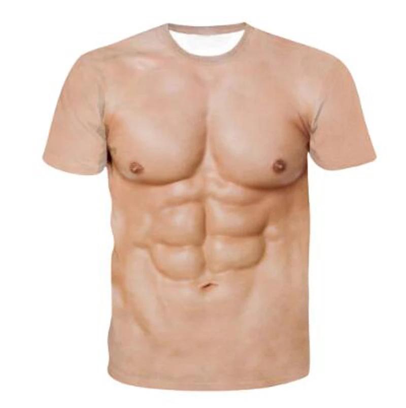 Chengyu Muscle Body 3D Print T-shirt Heren Zomer T-shirt Kleding Mode Straat Tees Grappig Vleespatroon Korte Mouw Trendy Tops 2XL