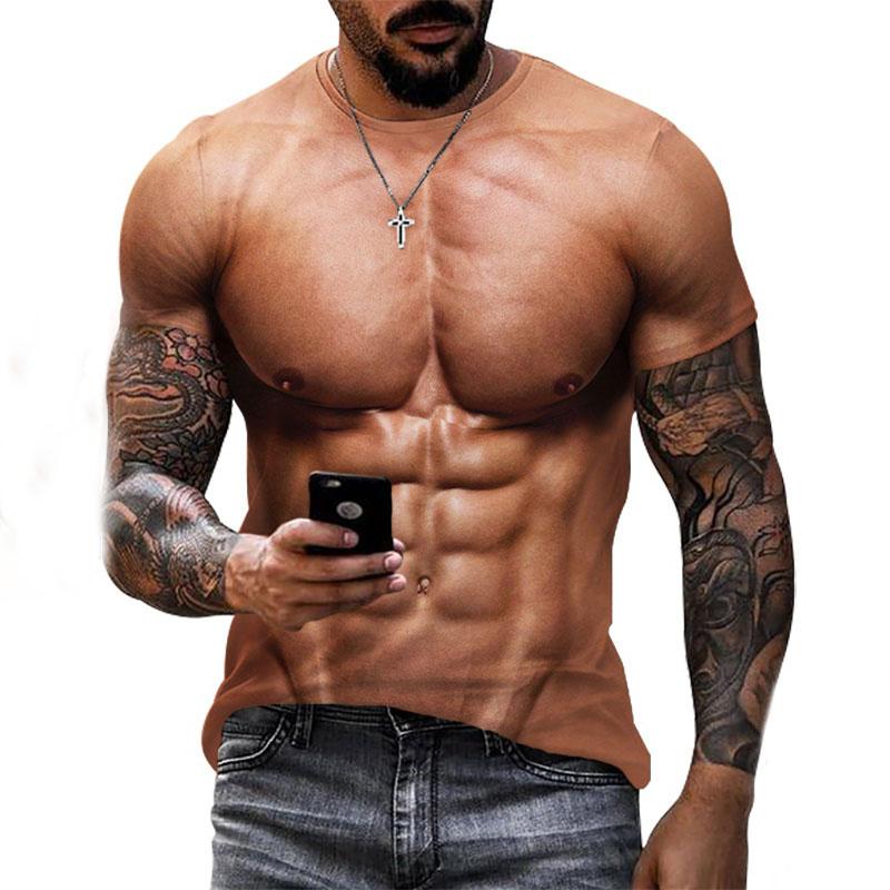Chengyu Muscle Body 3D Print T-shirt Heren Zomer T-shirt Kleding Mode Straat Tees Grappig Vleespatroon Korte Mouw Trendy Tops M