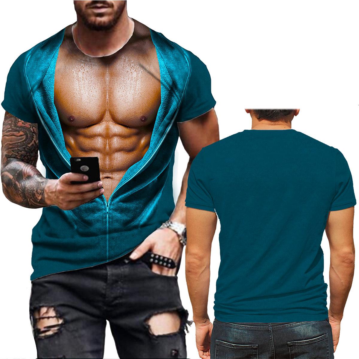 Chengyu Muscle Body 3D Print T-shirt Heren Zomer T-shirt Kleding Mode Straat Tees Grappig Vleespatroon Korte Mouw Trendy Tops 5XL