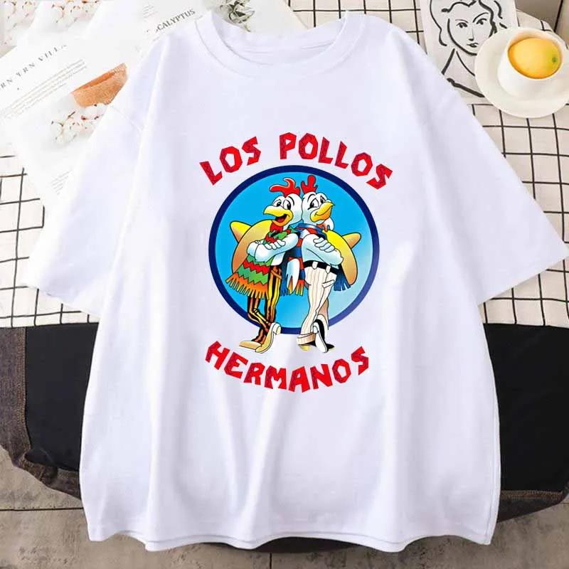 Continuously T-shirt Grappig bedrukt T-shirt LOS POLLOS Hermanos Herenmode Casual Korte mouwen Zomer Losse ademende T-shirt Chicken Brothers Tees 2XL