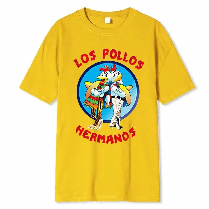 Continuously T-shirt Grappig bedrukt T-shirt LOS POLLOS Hermanos Herenmode Casual Korte mouwen Zomer Losse ademende T-shirt Chicken Brothers Tees L