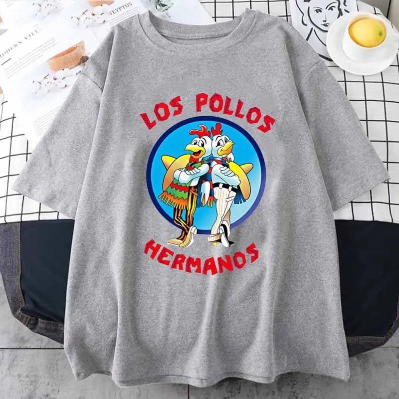 Continuously T-shirt Grappig bedrukt T-shirt LOS POLLOS Hermanos Herenmode Casual Korte mouwen Zomer Losse ademende T-shirt Chicken Brothers Tees L