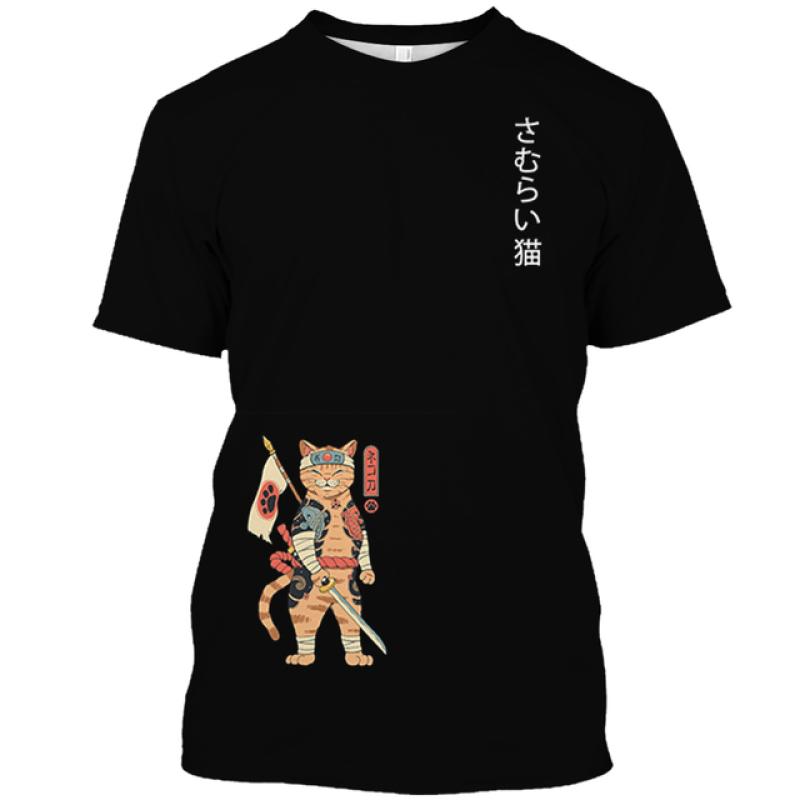 ETST 012 Dier Kat Print Mannen T-shirt Harajuku Leuke Losse Korte mouwen Tops Mode Eenvoudige T-shirts Oversized Mannen Vrouwen Unisex kleding L