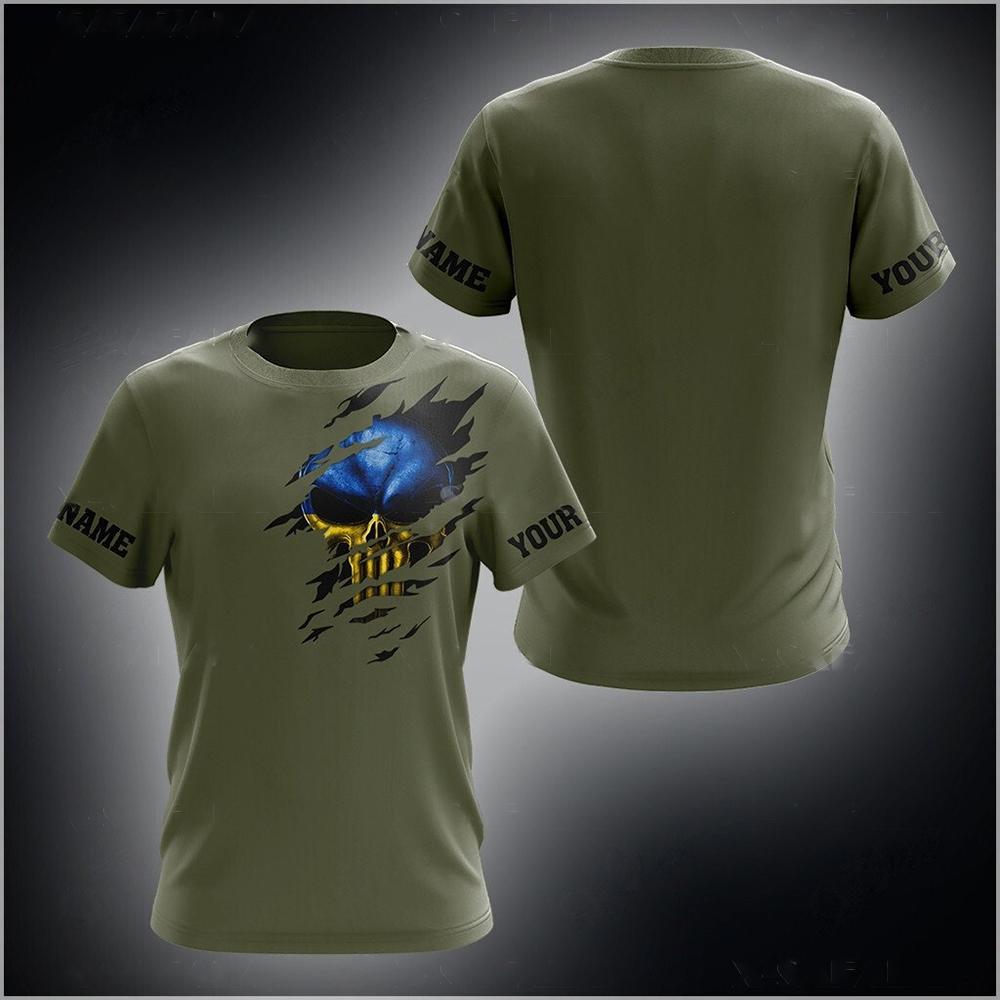 ETST 011 UKRAINE Heren T-shirt Zomer Korte Mouw Oekraïne Nationaal Embleem Vlag Print Mode Ronde Hals Pullover Shirt Herenkleding S