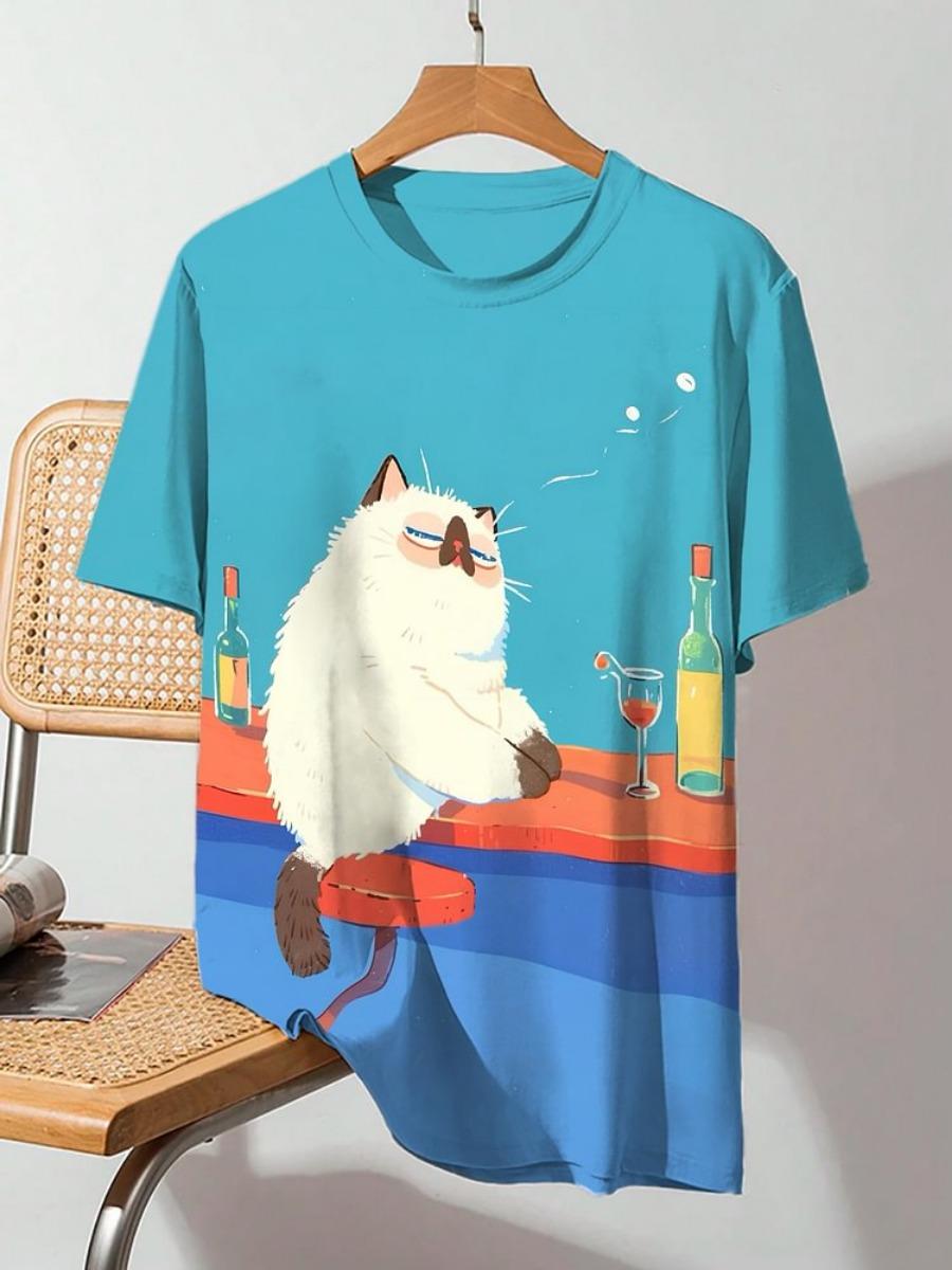 Chaokebang Grappige laserkat dinosaurus kunst 3D geprinte heren T-shirts heren dames korte mouwen O-hals T-shirt oversized losse casual cartoon tops 5XL