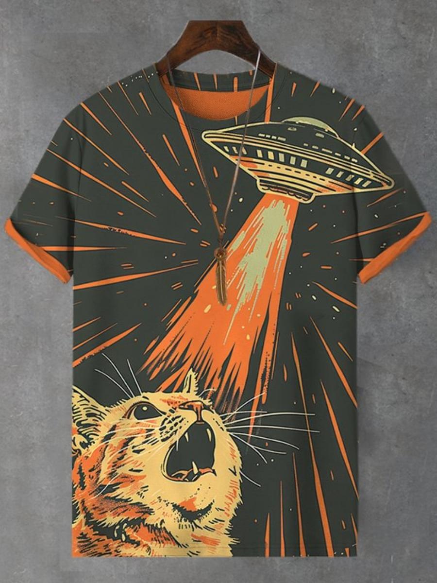 Chaokebang Grappige laserkat dinosaurus kunst 3D geprinte heren T-shirts heren dames korte mouwen O-hals T-shirt oversized losse casual cartoon tops XL