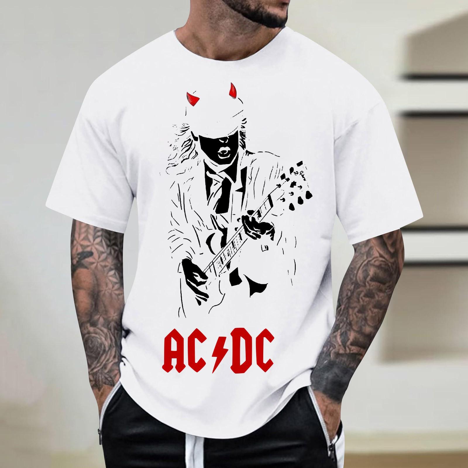 SUPER LOOK Summer Round Neck 3D Guitar Print Top Fashionable Casual Short Sleeved Men's T-shirts XXXXL wit