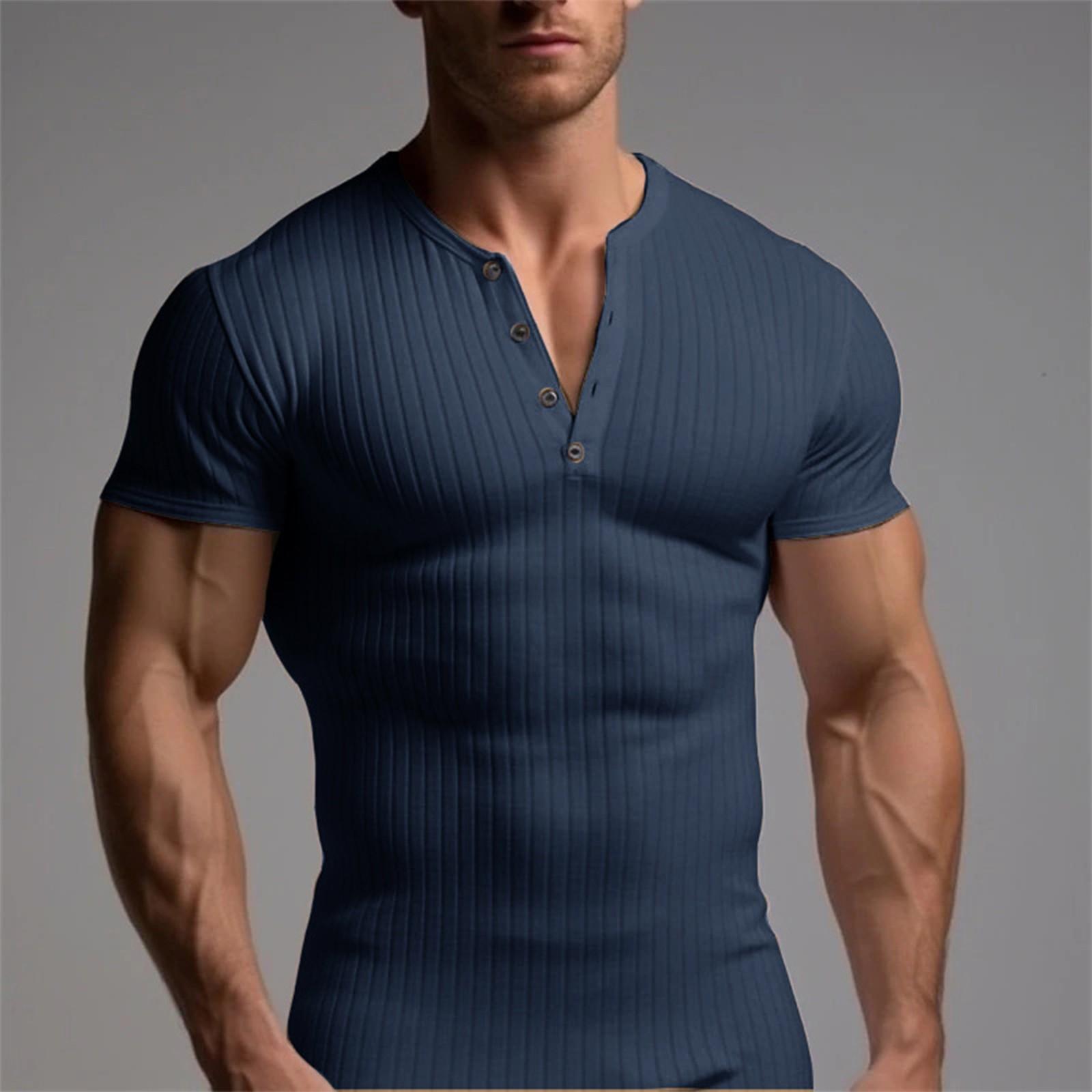 Molihua Europees en Amerikaans Sport Slim Fit Muscle Heren T-shirt met Korte Mouwen XL Vloot