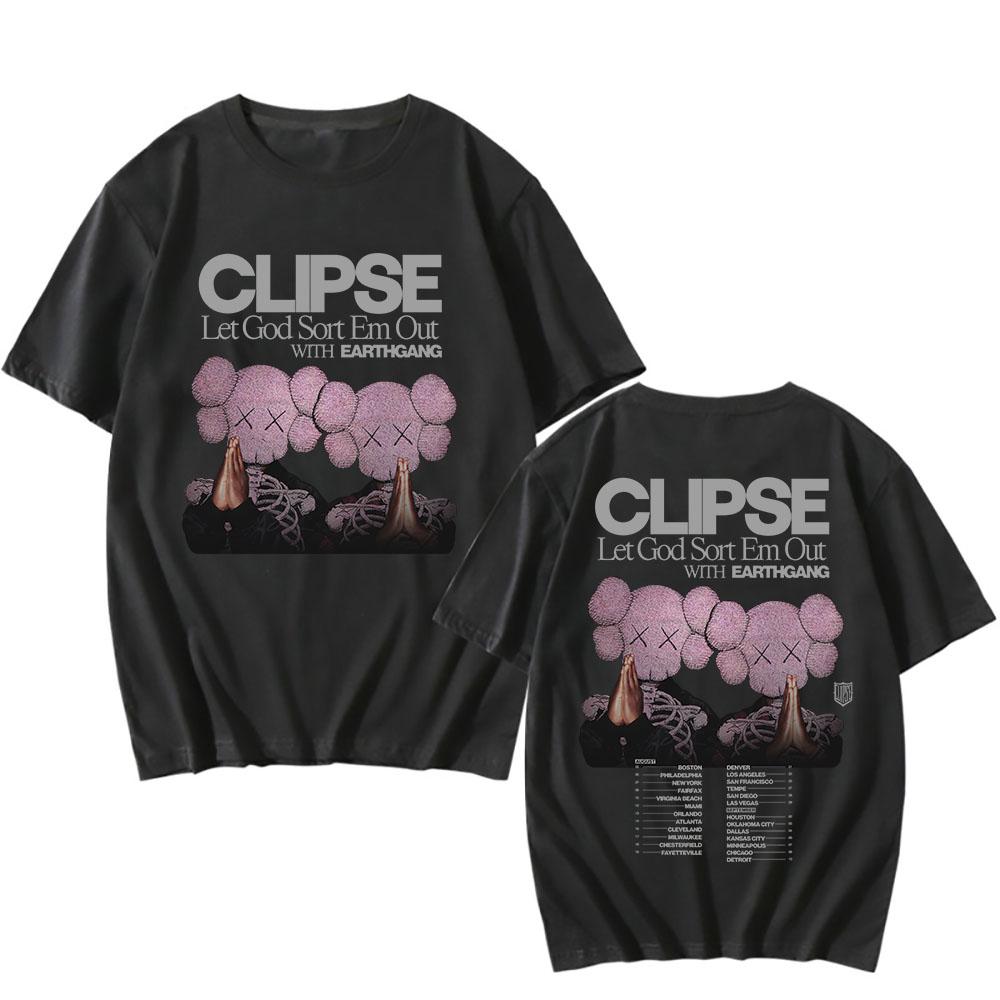 Trendy discount Clipse Let God Sort Em Out Tour 2025 T-shirt Summer Short Sleeve Cotton Tshirts for Male Loose Unisex Streetwear Hip Hop Men Tee M zwart