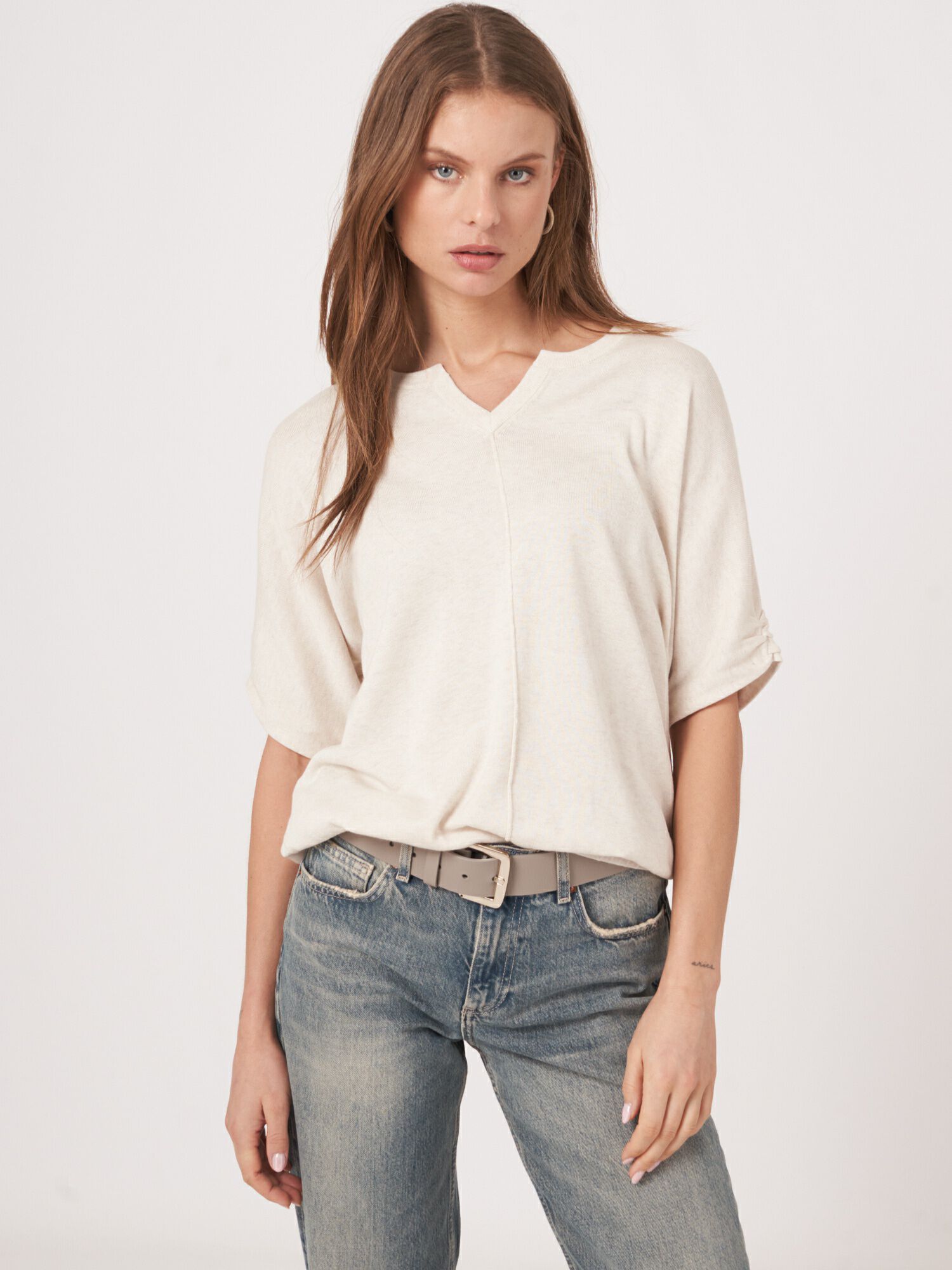 REPEAT cashmere Loose fit katoenen trui met elastische zoom