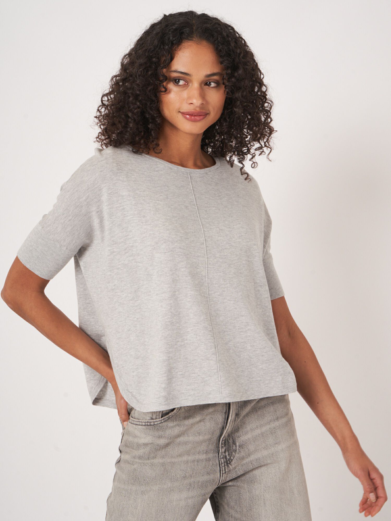 REPEAT cashmere Fijn gebreide poncho trui van cashmere en katoen