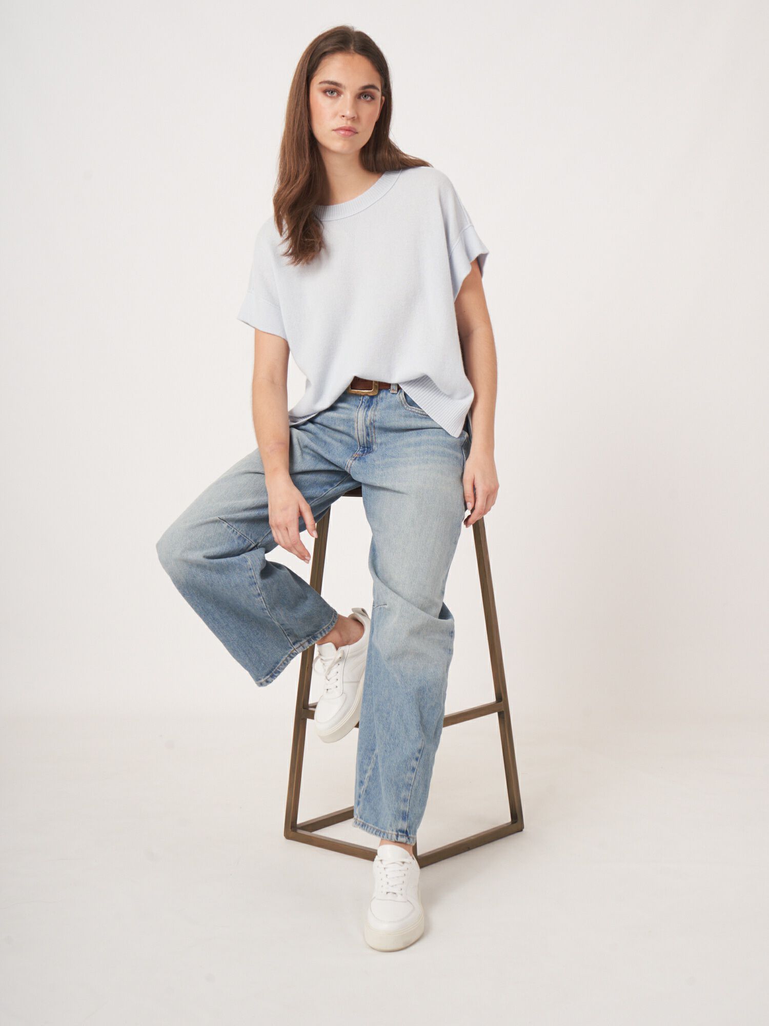 REPEAT cashmere Lichte cashmere poncho-trui