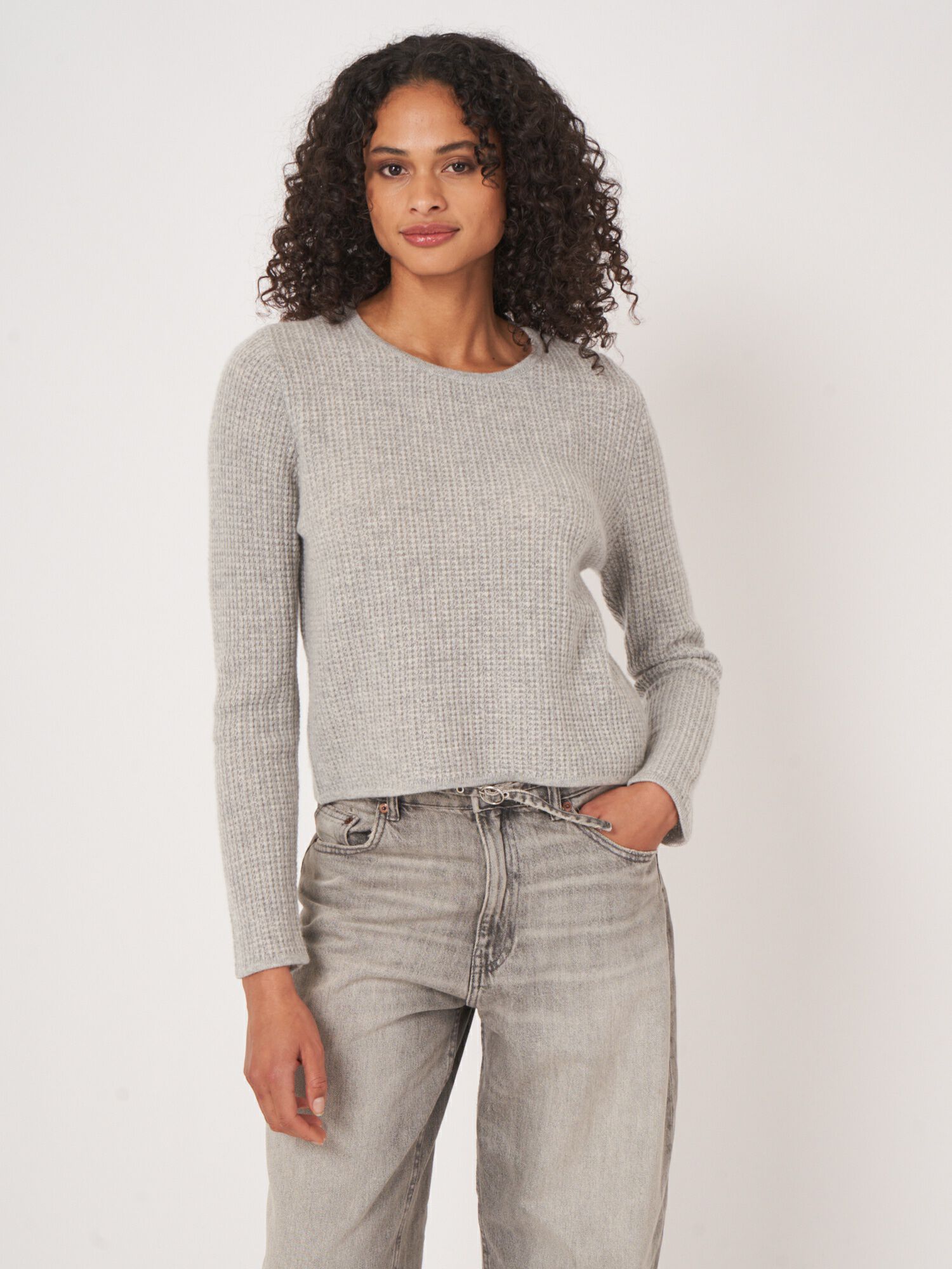 REPEAT cashmere Cashmere trui met textuur en ronde hals