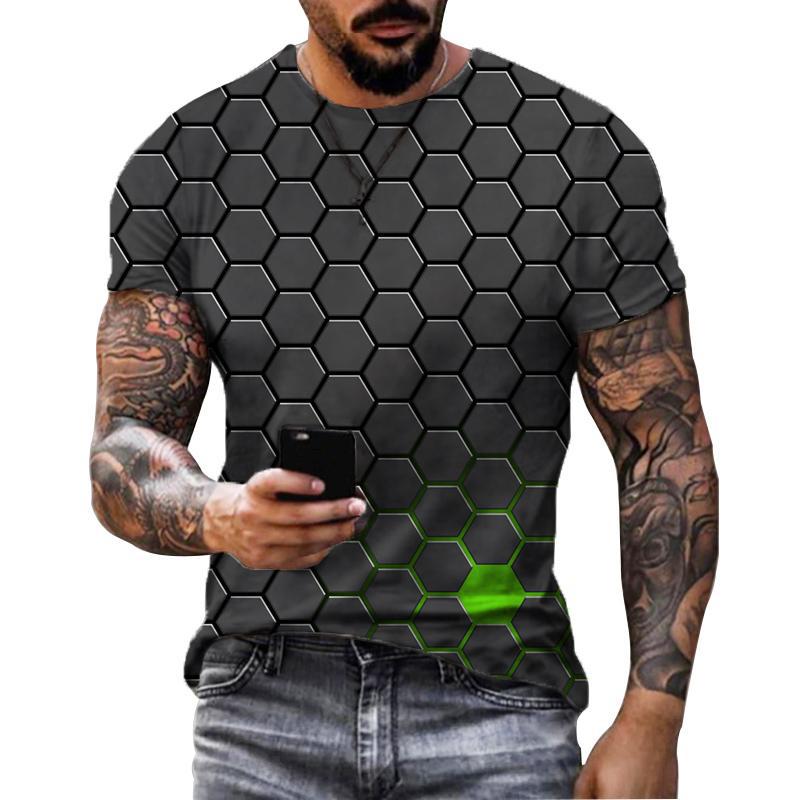 Kukebang Heren T-shirt Geometrische 3d Waterdruppel Afdrukken Nieuwe Zomer Mode Ronde Hals Losse Korte mouwen Casual heren T-shirt M