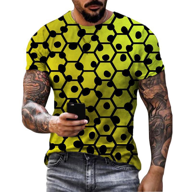 Kukebang Heren T-shirt Geometrische 3d Waterdruppel Afdrukken Nieuwe Zomer Mode Ronde Hals Losse Korte mouwen Casual heren T-shirt M