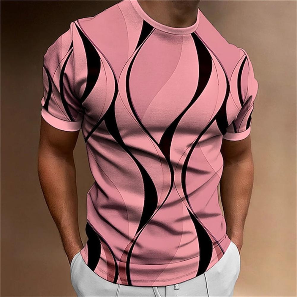 ETST 07 Heren T-shirt 3D Gestreepte Print Sweatshirt Tops Zomer O Hals Casual Korte Mouw Mannelijke Slim Fit Kleding Goedkope Kleding S