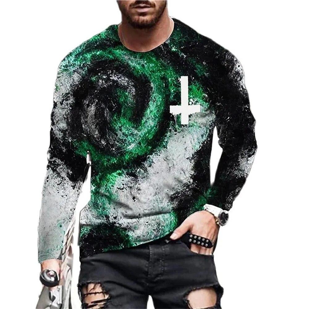 Transmission of love Vintage T-shirt voor Mannen Gedrukt T-shirt 3d Kruisbeeld T-shirt Lange Mouw Ronde Hals Leeuw Tops Oversized Herenkleding 6XL