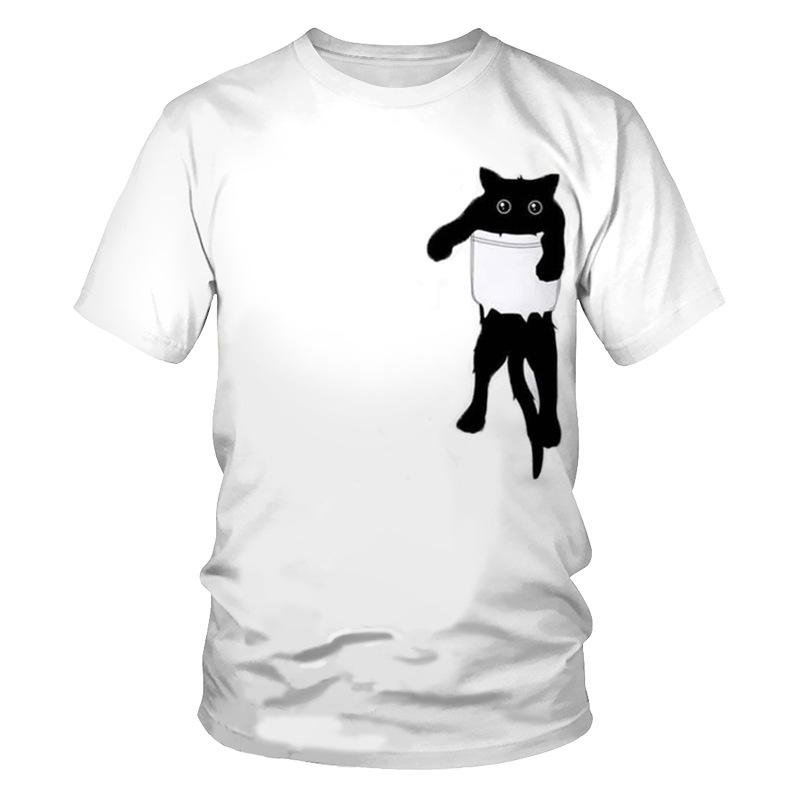 BOLIV MODA Leuke kat heren T-shirt 3D digitaal bedrukt T-shirt met korte mouwen heren top 6XL