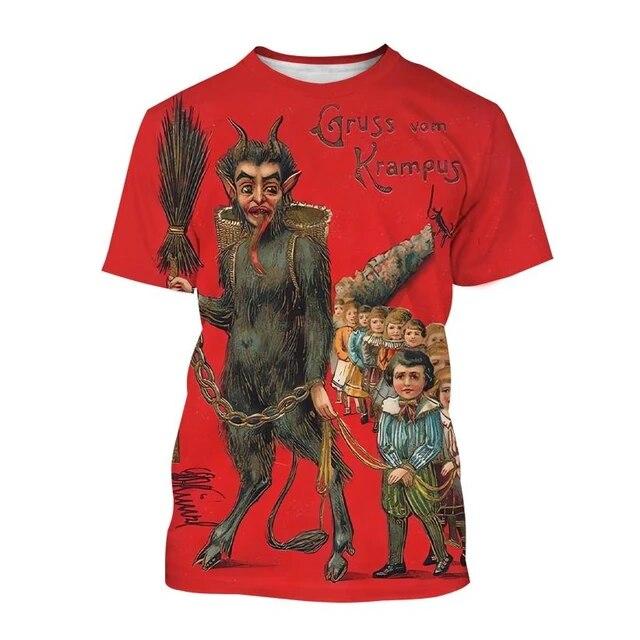 Baibao QIQI Horror Duivel Krampus Kerst Straf voor Ongehoorzame Mannen Kinderen 3D Geprint T-shirt Duitse Folklore Krampus T-shirt 6XL