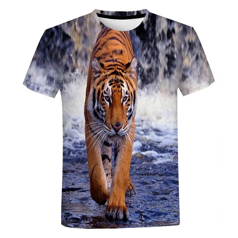Xin nan zhuang Nieuwe heren T-shirts Zomer 3D Dierlijke Tijgerprint Coole Grappige Top T-shirt Heren Mode O Hals Korte Mouw XXL
