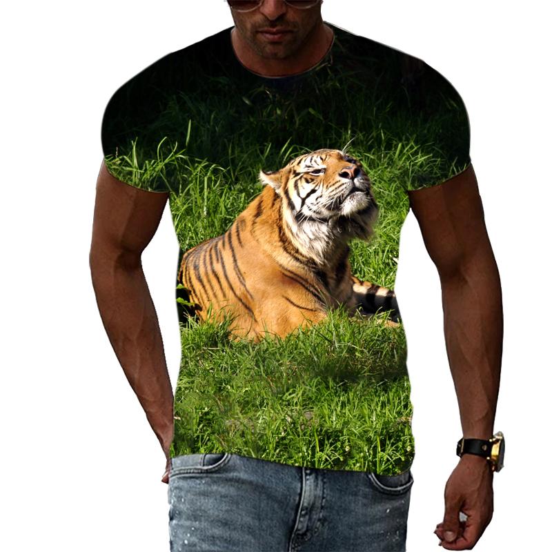 HerSight Mannen Plus Size Kleding Losse Zomer Tops Dier 3D Print T-shirt Paar Tijger Kat Leeuw Patroon Tees O Hals Korte Mouw Top Ademende Man Shirts 6XL