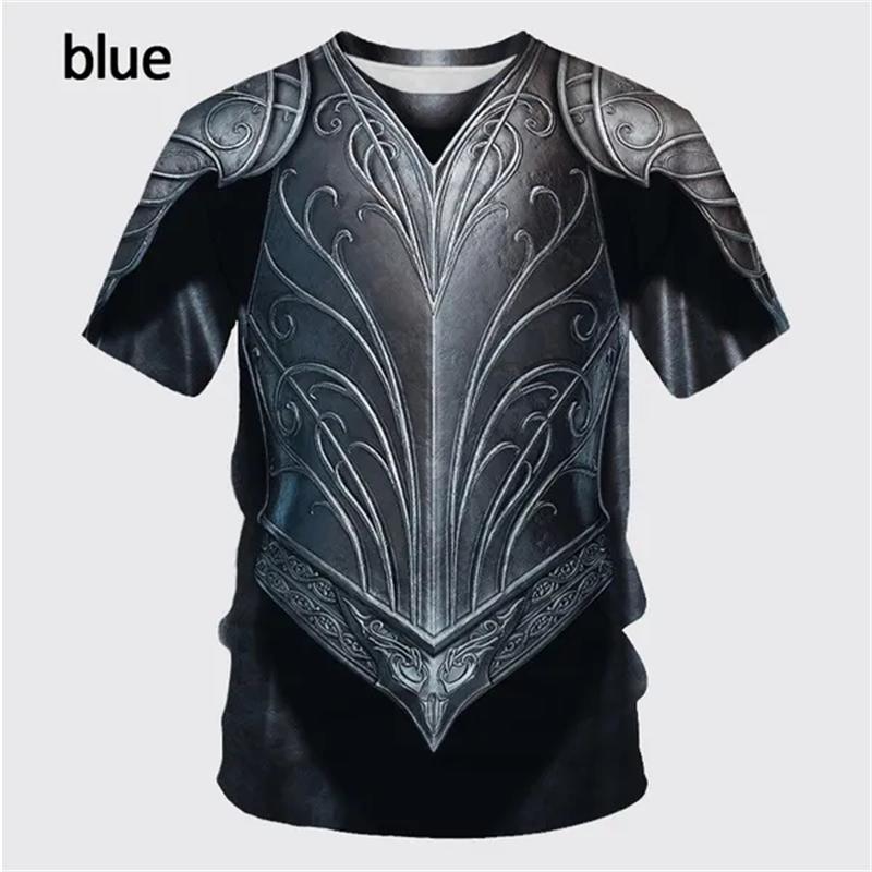 Xuhaijian02 Middeleeuws pantser 3D-print T-shirt voor heren Casual grappig ronde hals T-shirt met korte mouwen Kostuums Ademend Comfortabel Top Tees 4XL