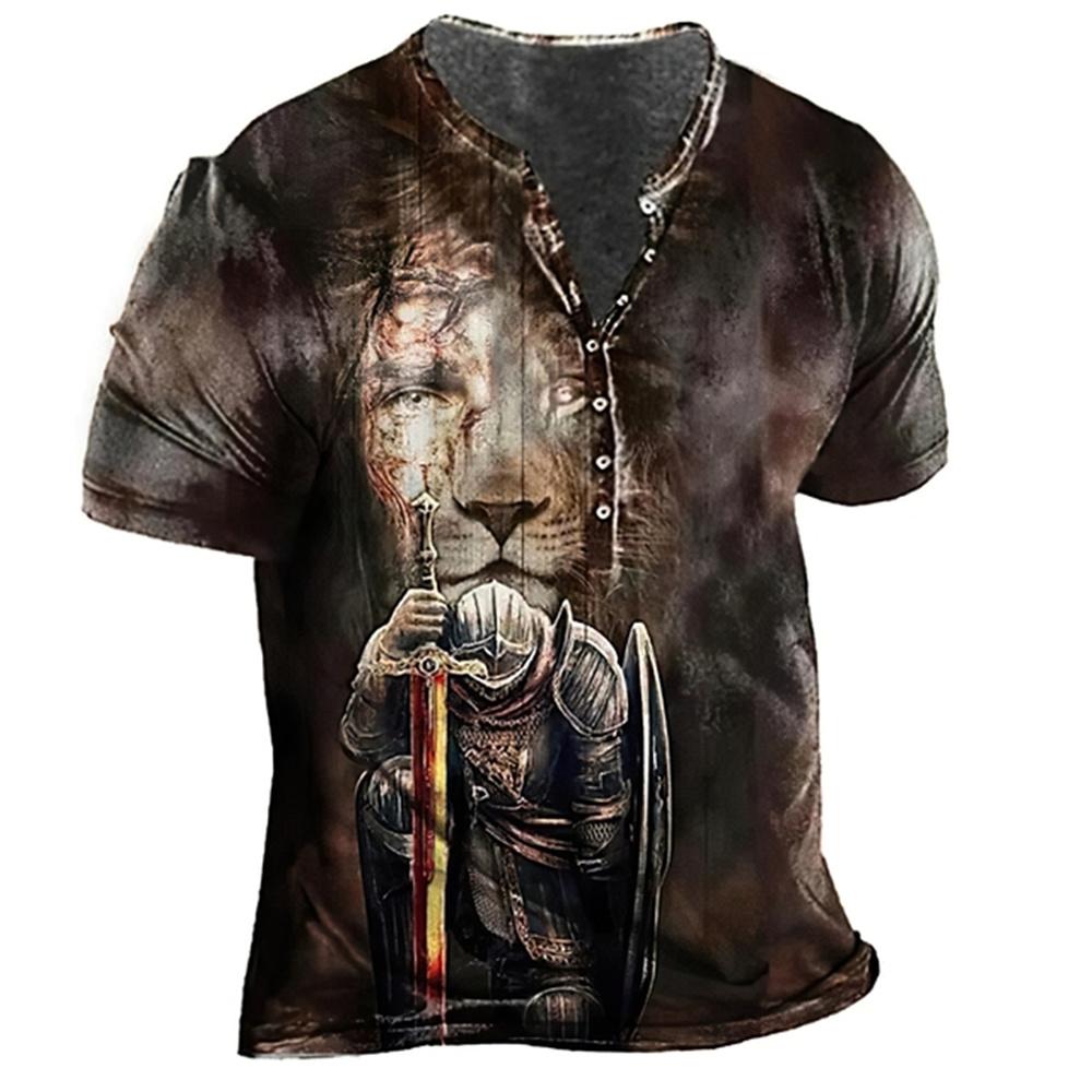 Haodingfushi Mannen Kleding Mode Polyester V Kraag Knop T-shirt, Mannen Casual Vintage Stijl Punk T-shirt, Mannen Fitness T-shirt. XL
