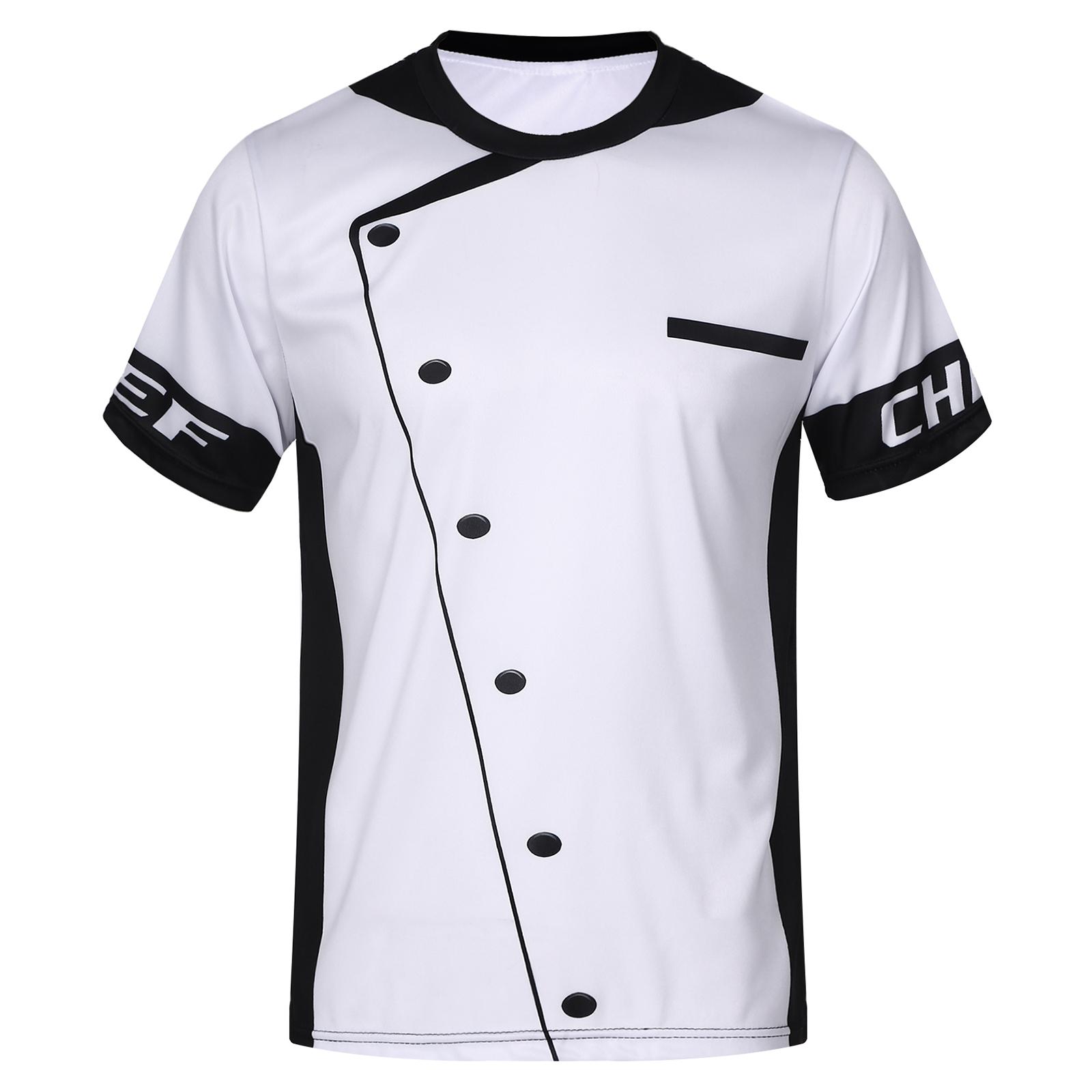 IEFiEL 2 Herenmode Korte Mouw Chef T-shirt Bedrukt Grafisch Ronde Hals Restaurant Keuken Uniform M