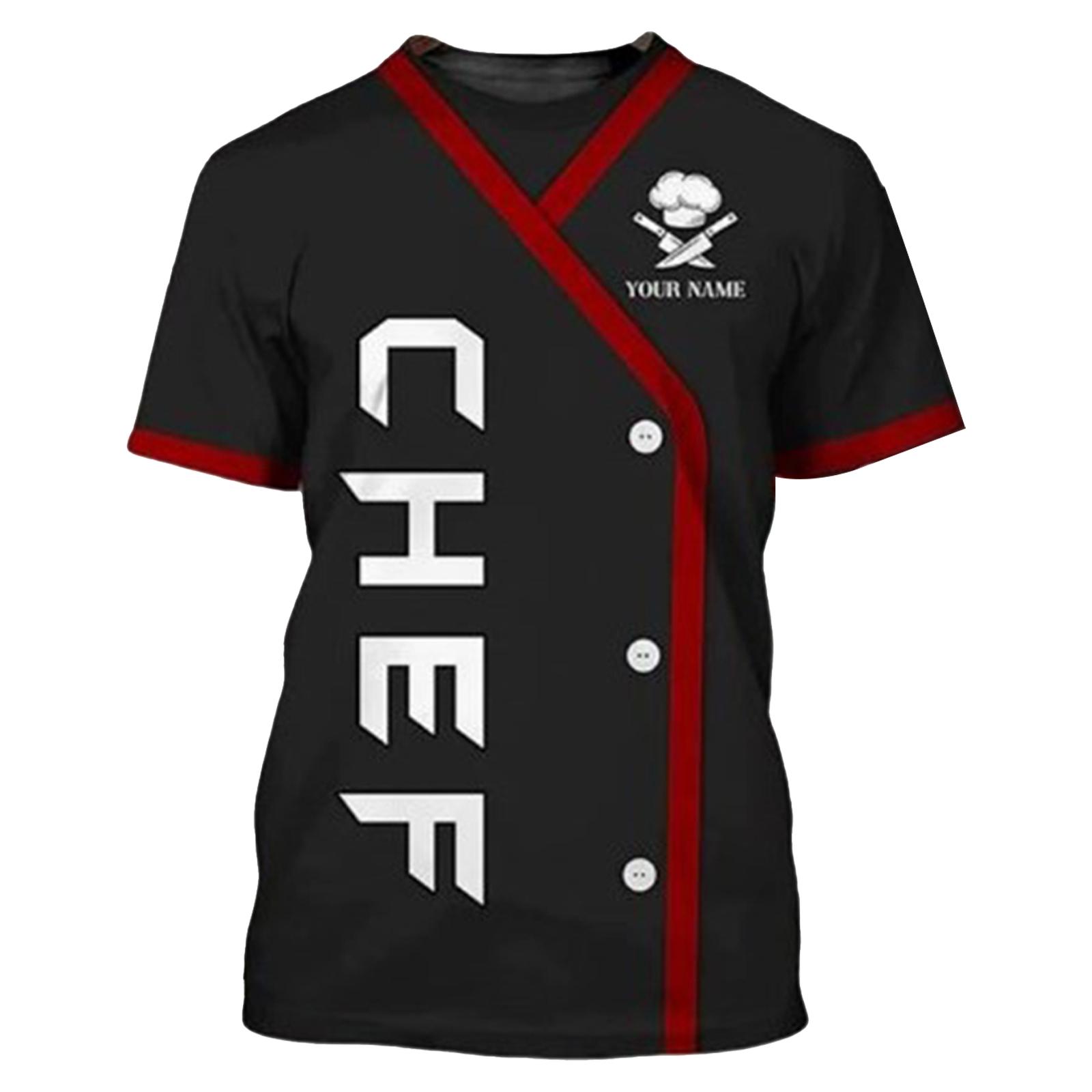 IEFiEL 2 Herenmode Korte Mouw Chef T-shirt Bedrukt Grafisch Ronde Hals Restaurant Keuken Uniform