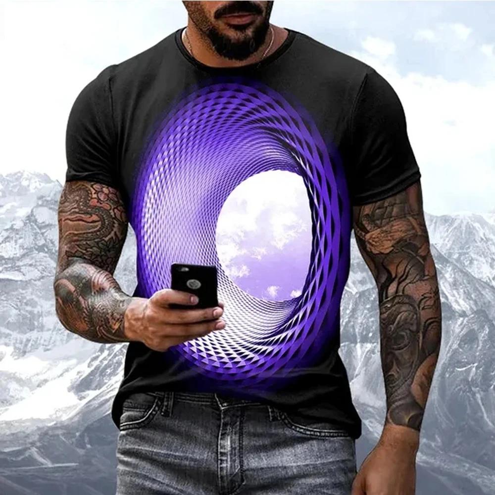 ETST 012 Fashion Hot Sales Persoonlijkheid Fun Sky grafische t-shirts Voor Mannen Nieuwe Casual Driedimensionale Vortex Gedrukt Oversized O-hals tees L