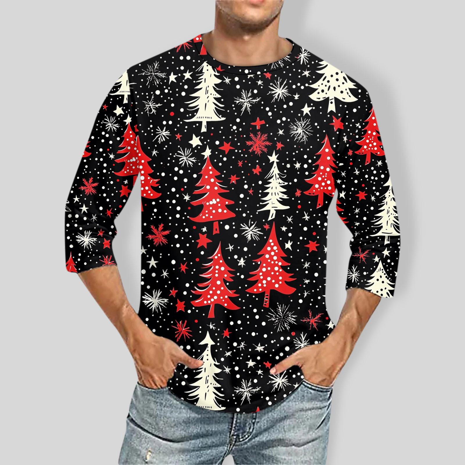 Xingben Two Heren Ronde Hals Driekwart Mouw Top Casual Mode T-shirt XL zwart