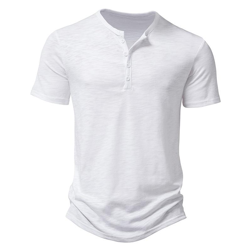 King Billion Henley kraag zomer heren casual effen kleur korte mouw t-shirt voor heren polo heren katoenen heren t-shirts US XL(80-90KG) wit