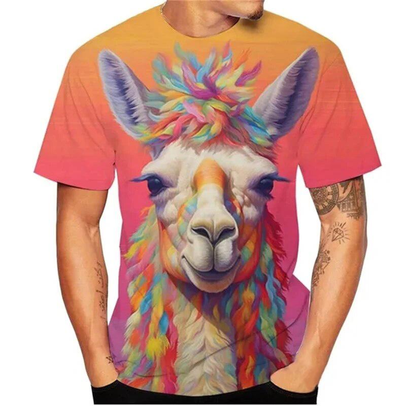 ETST 006 3D-geprint grappig Alpaca T-shirt voor heren Grappig dierenpatroon T-shirts Casual losse persoonlijkheid O-hals korte mouwen T-shirts Kindertopjes 6XL