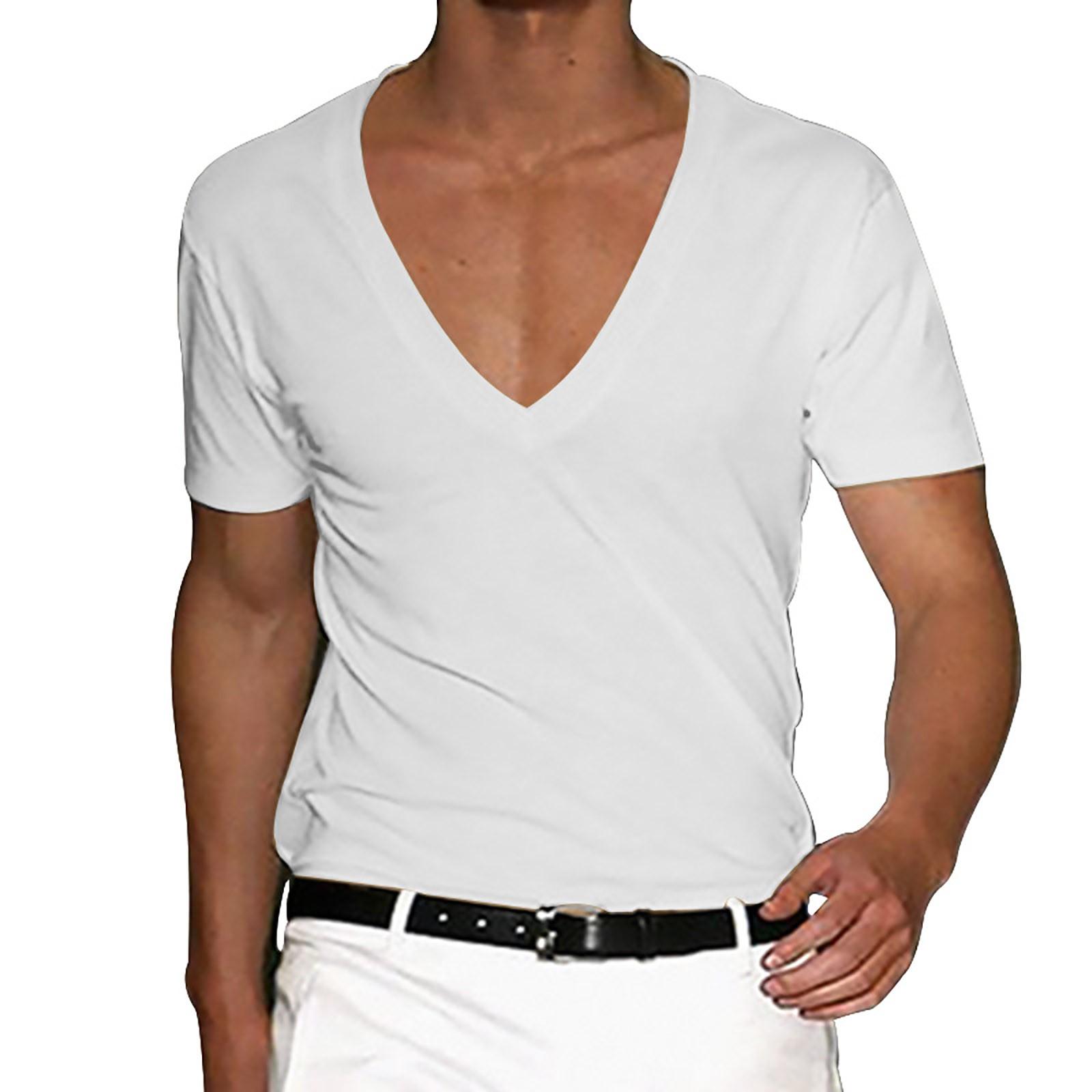 Ren Beauty Heren T-shirt Heren V-hals effen kleur groot formaat casual T-shirt met korte mouwen XL wit