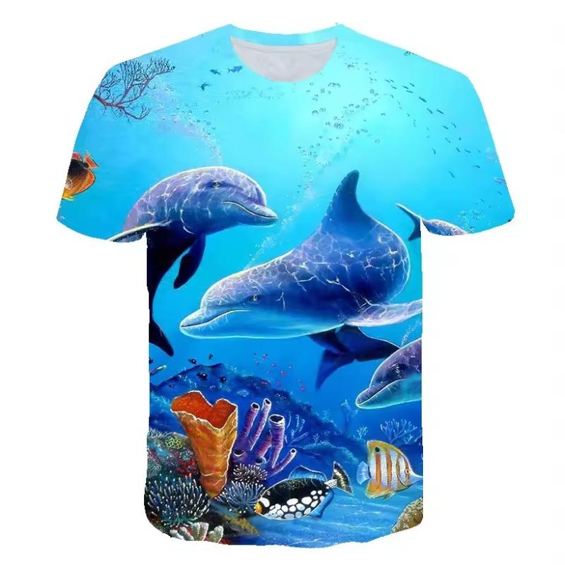 ForYourBeauty Summer Dolphin Fish 3D Print T-Shirts Men Women  Short Sleeve Vacation T Shirt Oversized Harajuku Tees Top  Clothing L