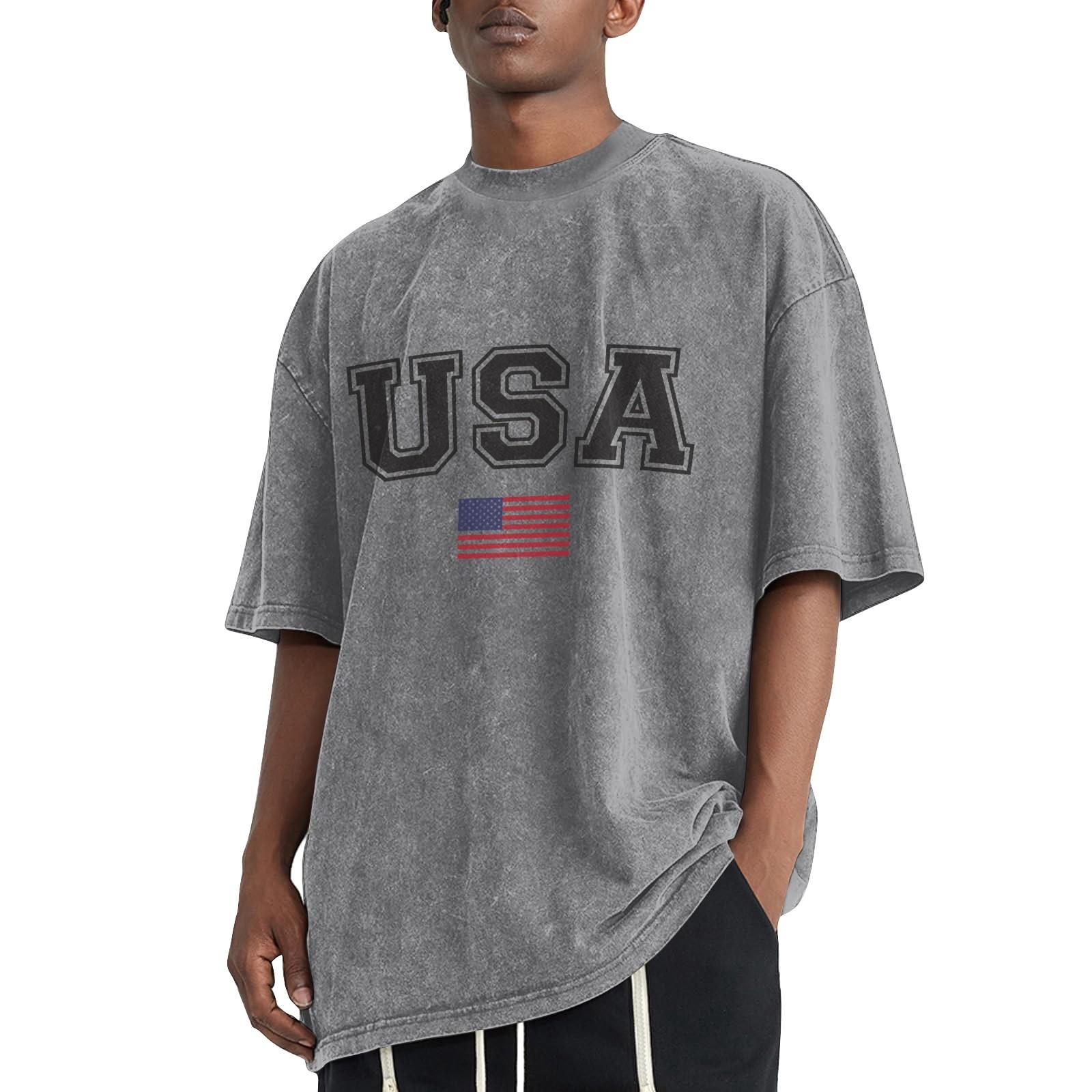 Durable Heren Zomer Effen Kleur Gewassen Distressed Drop Shoulder T-Shirt Heren Casual Mode T-Shirt XXL