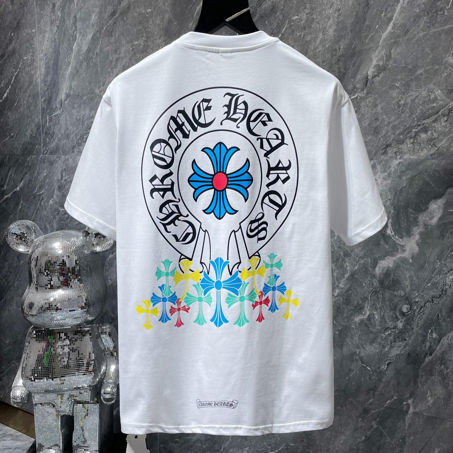 Chrome Hearts 8708  2025 Zomer Nieuw Hoge Kwaliteit Katoen Ronde Hals Losse Grote Maat Heren- en Dames T-shirt Koppel T-shirt M wit