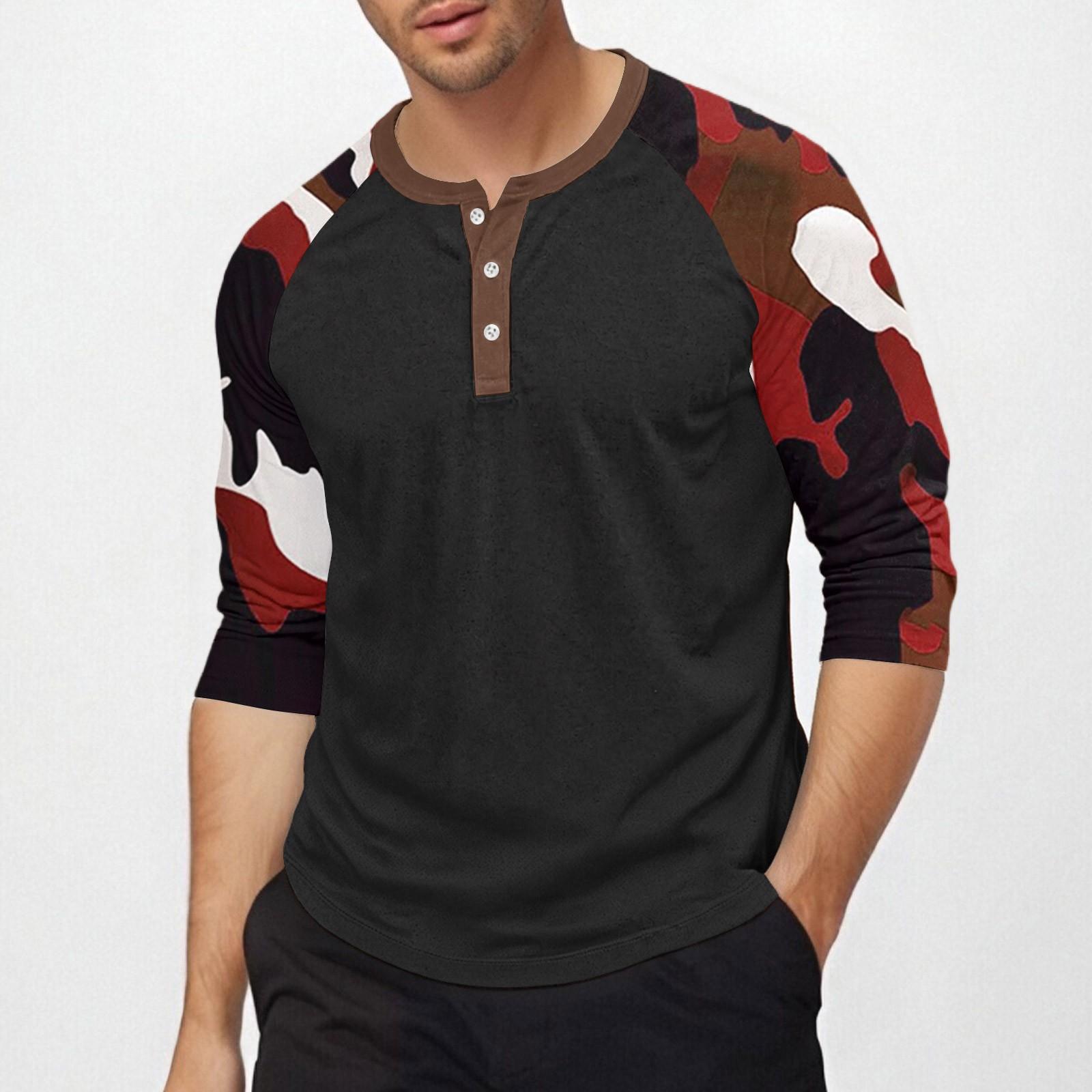 Chicago Rose Men's top with three-quarter sleeves and camouflage print XXXL wijn