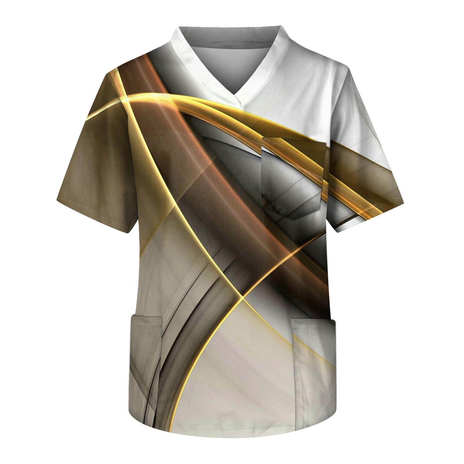 Tabajw Heren Bedrukte Korte Mouw V-hals Tops Werkende Zak Blouse XXXL