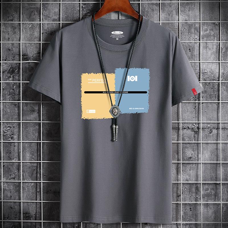 Bistrota Herenmode Casual T-shirt met korte mouwen, comfortabel katoenen T-shirt 4XL donkergrijze kleur