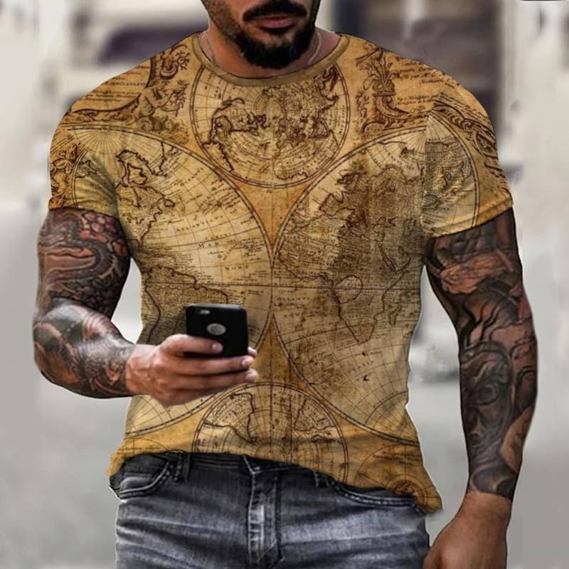 Wengy 2 Zomer Vintage Kompas T-shirt Mannen 3D Afdrukken T-shirt Mode Straat Harajuku T-shirt Korte Mouw Oversized Top Herenkleding XS
