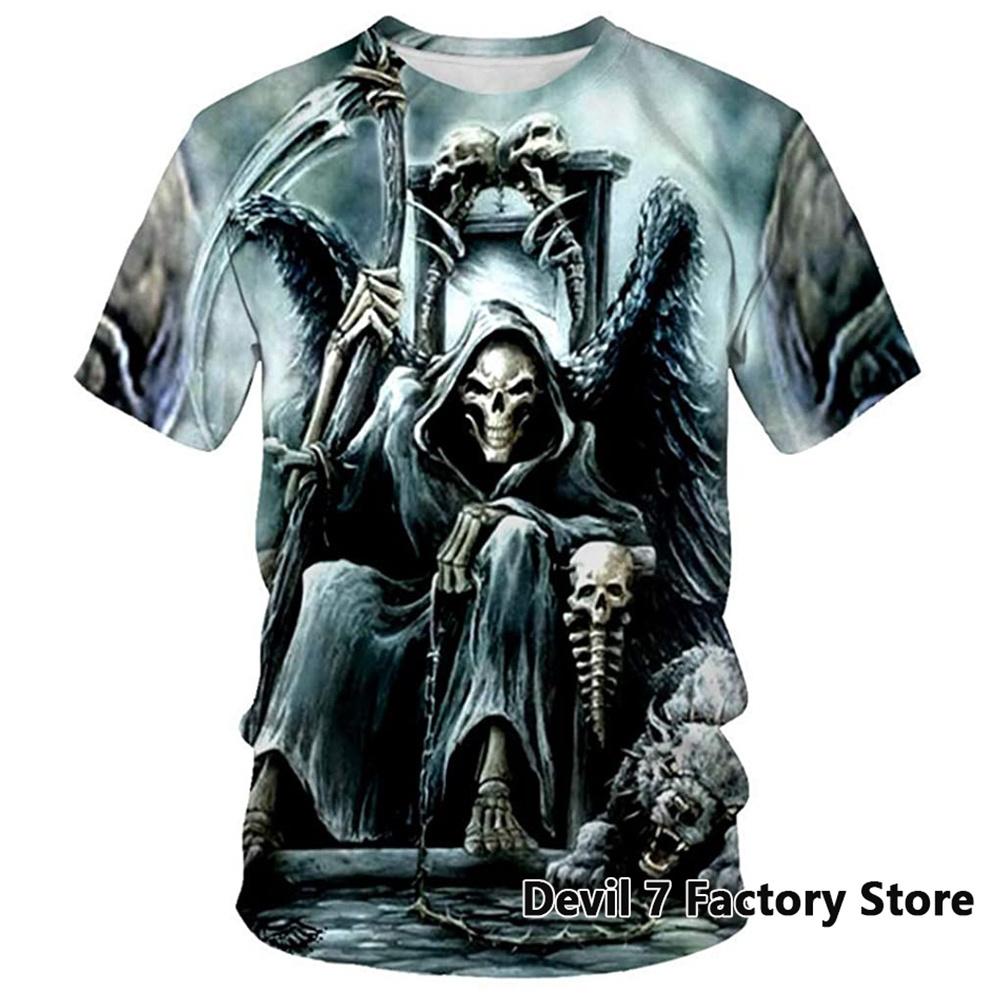 TIP723 Zomer Oversized T-shirt Mannen 3D Gedrukt Skull Angel Grafische Tees Mode Kleding Man Tops Streetwear Ronde Hals Korte Mouwen 3XL