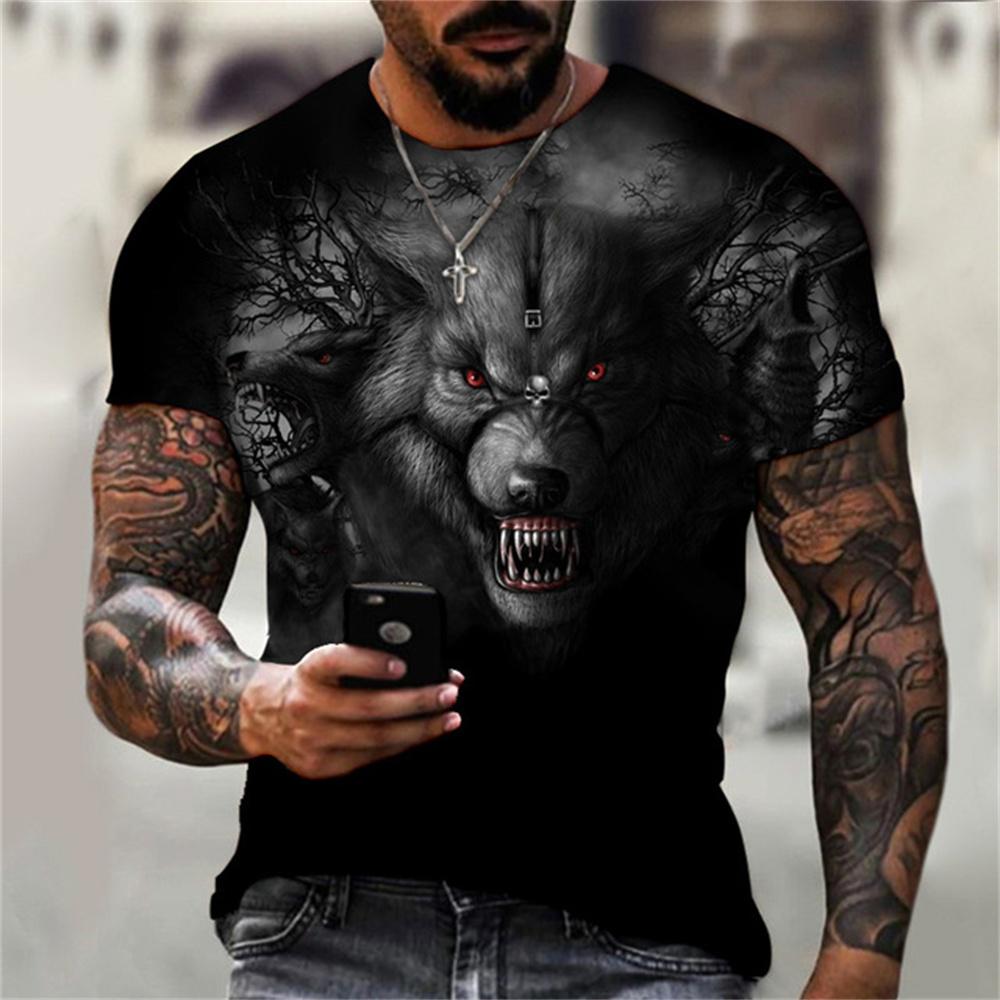 Xiao Xiang Zomer Beest Wilde Wolf 3D Gedrukt Zwarte Stijl Serie heren T-shirt Korte Mouw Oversized Top Mode Straat O Kraag kleding 6XL