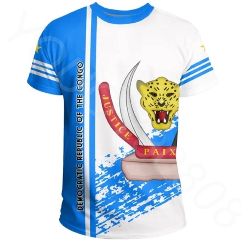 ETST 07 Democratische Republiek Congo Land Vlag 3D Gedrukt Hoge Kwaliteit T-shirt Zomer Casual Korte Mouw Ronde Hals Heren Dames Tops S