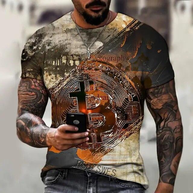 Baibao QIQI Heren T-shirtLente en zomer nieuwe Bitcoin 3D bedrukte T-shirt met korte mouwen Casual T-shirtStreet Trend Oversized T-shirt XXXL
