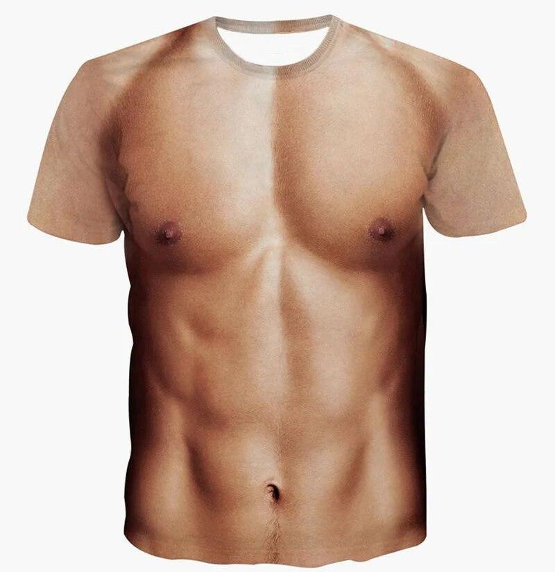 Chengyu Mode Grappige Zes-pack Abs Spier Tatoeages T-shirt voor Mannen Ronde Hals Korte Mouw Tees Cool streetwear 3D Gedrukte t-shirt L