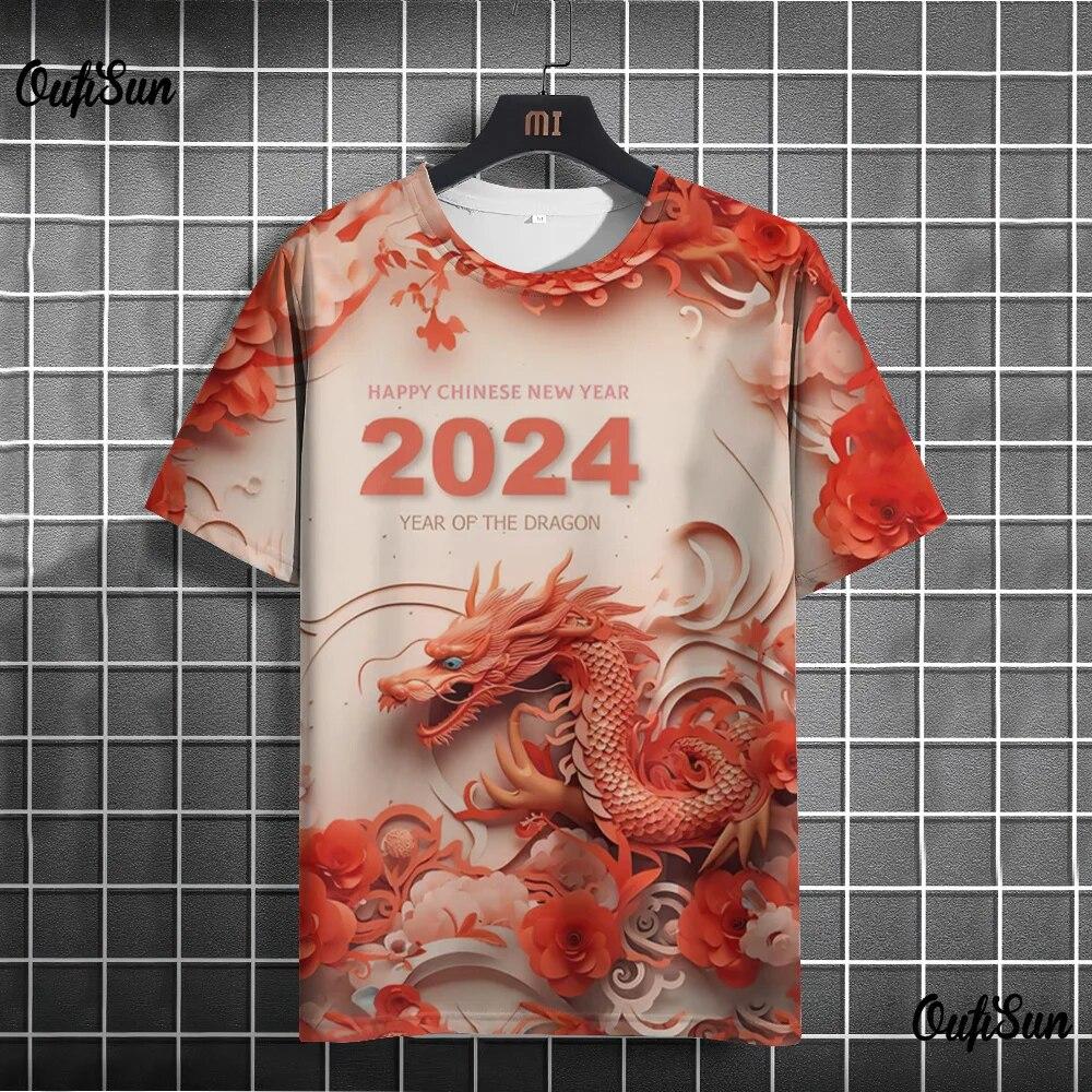 ETST 07 Heren T-shirt 3D Draak Afdrukken Trui Ronde hals Mode Korte mouw T-stukken Mannelijke Oversized Casual Sweatshirt Tops 5XL