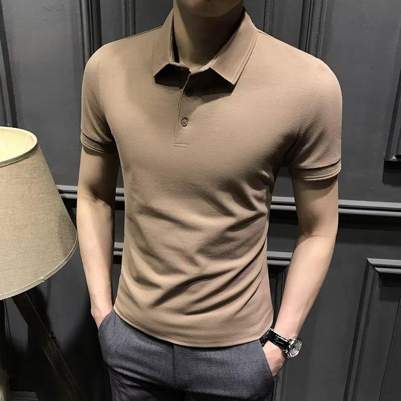 Zhuoneng Clothing 2024Nieuw Ijs ZijdePoloShirt heren Korte Mouwen Zomer Business heren ReversTT-shirt High-End Slanke heren Half Mouw Slijtage Top 3XL bruin