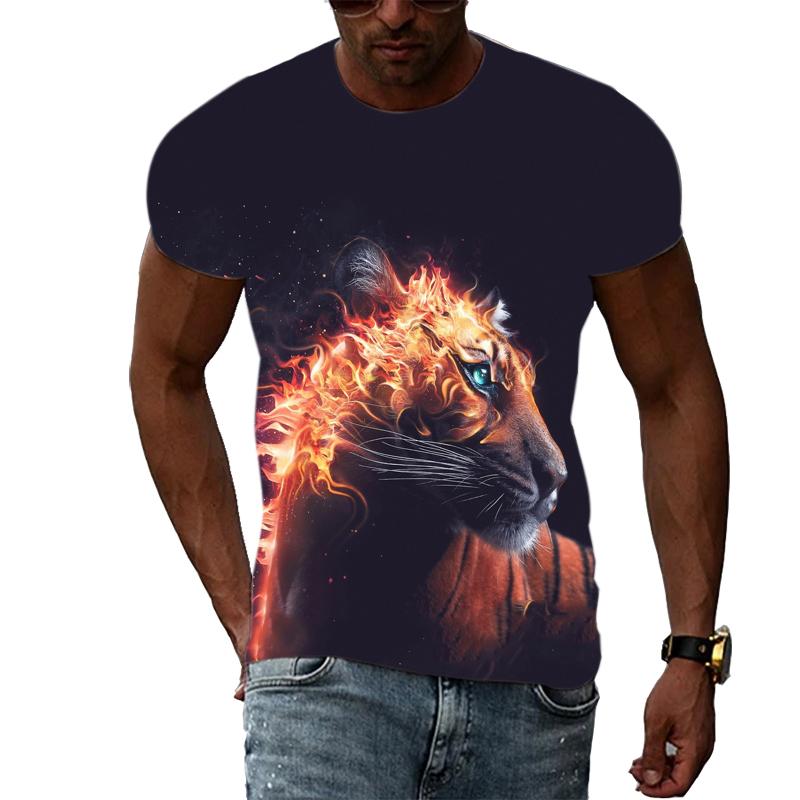 HerSight Mannen Plus Size Kleding Losse Zomer Tops Dier 3D Print T-shirt Paar Tijger Kat Patroon Tees O Hals Korte mouw Top Ademende Man Shirts 6XL
